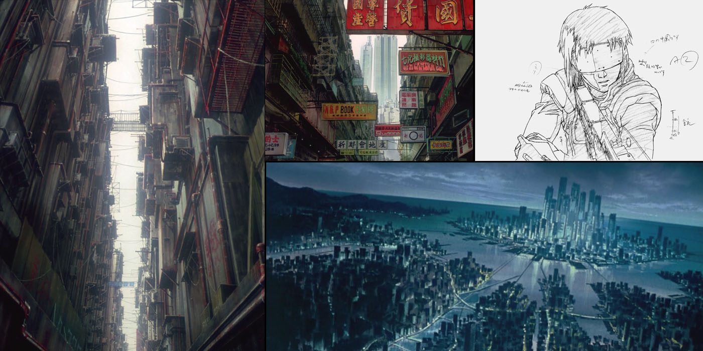 1400x700 Original Sketches And Backgrounds From Ghost In The Shell Animated - Ghost In The Shell Painting