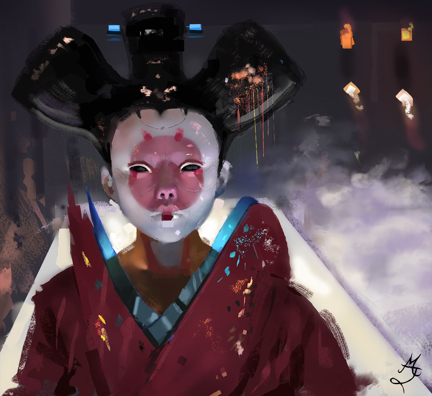1500x1378 Geisha Ghost In The Shell [Digital Painting] Steemit - Ghost In The Shell Painting