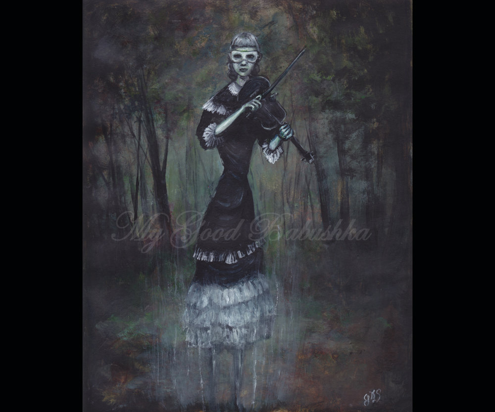 1000x834 Song By A Ghost Original Painting Forest Dark Macabre - Ghost Painting