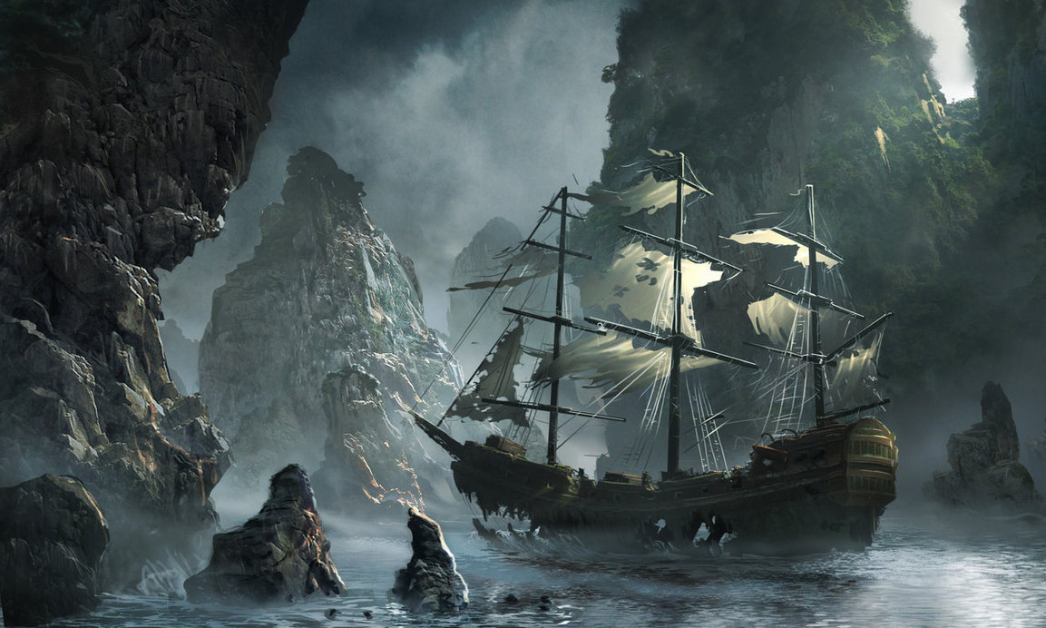 1153x692 Ghost Ship Approaching By Matchack - Ghost Pirate Ship Painting