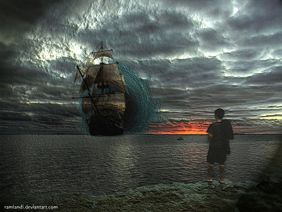 900x675 Ghost Ship Painting By Ramiandi - Ghost Pirate Ship Painting