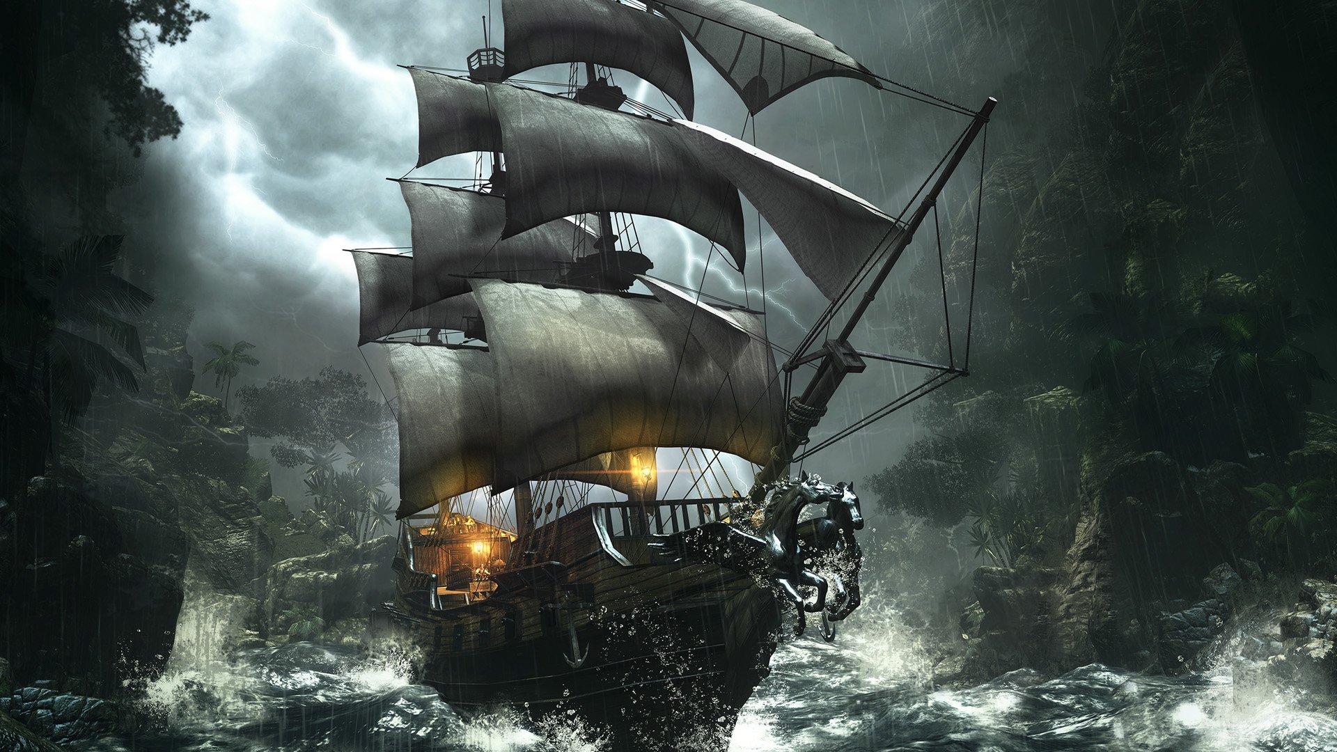 Ghost Pirate Ship Painting At Paintingvalley Com Explore