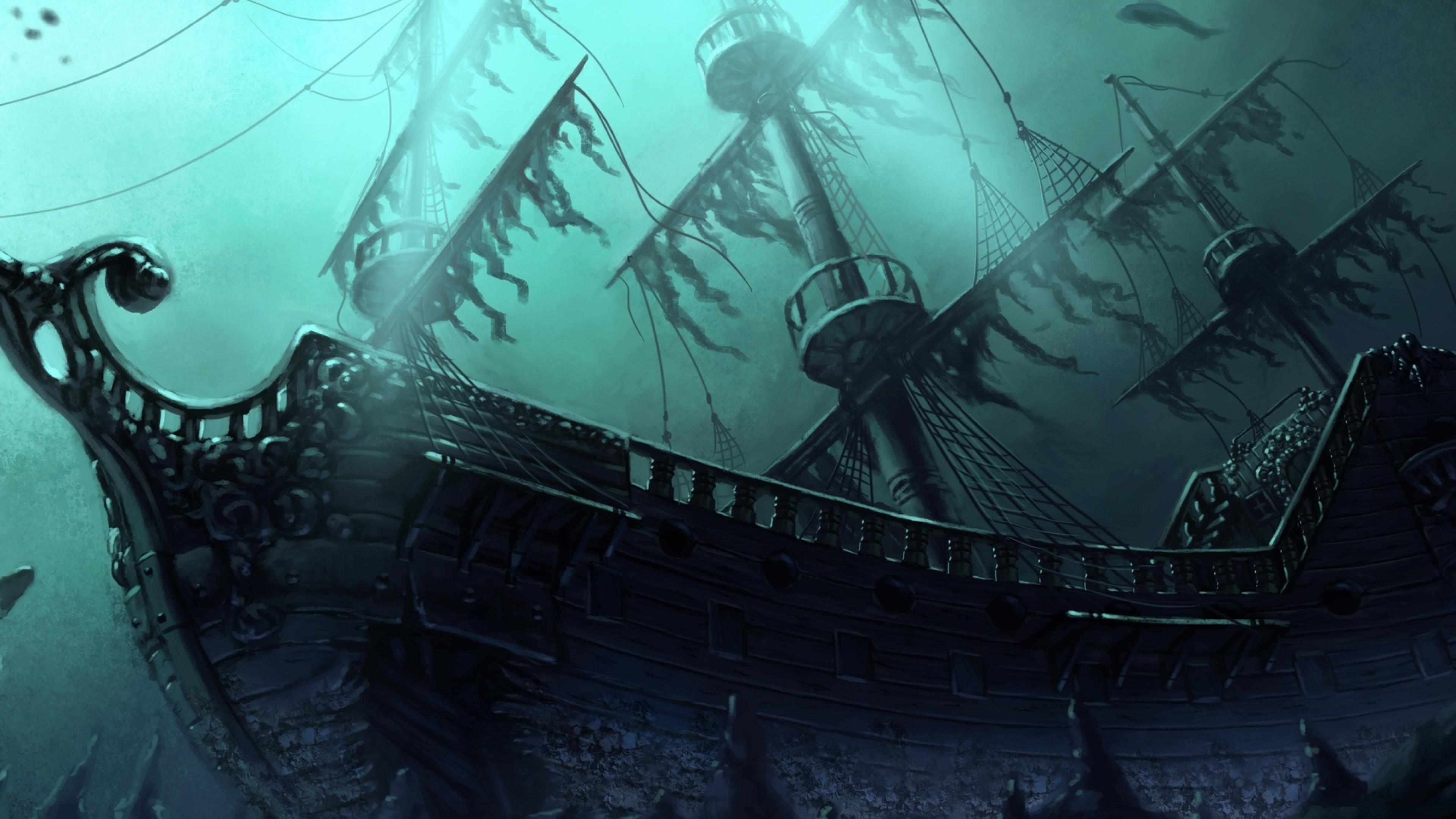 3840x2160 Free Ghost Pirate Ship Wallpaper High Quality Resolution Long - Ghost Pirate Ship Painting