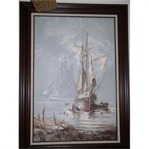 500x500 Boat Ghost Ship Oil Painting Large Framed B. - Ghost Ship Painting