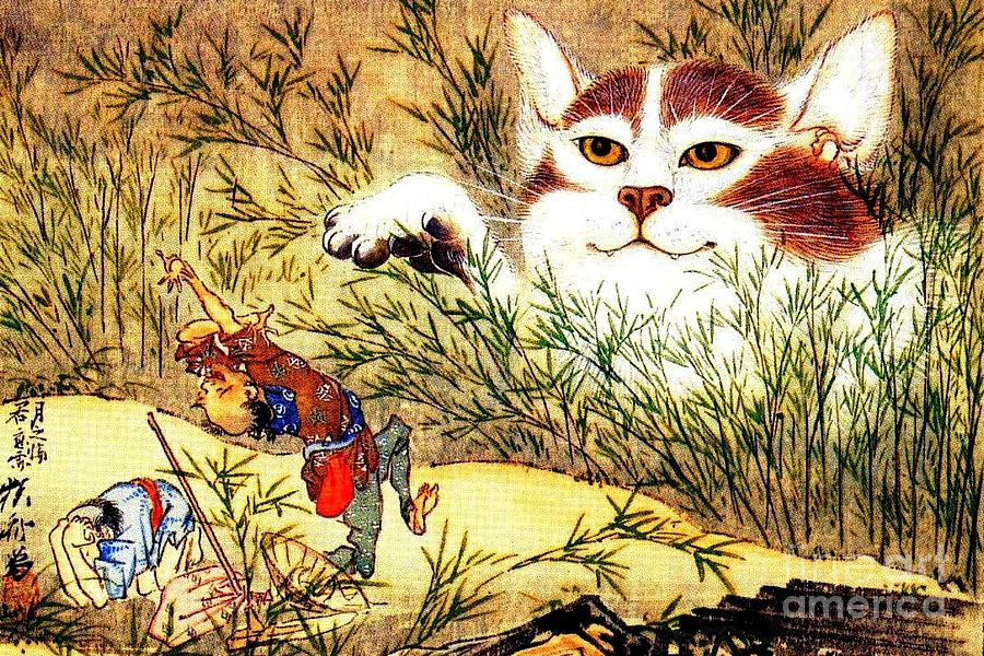 900x600 Giant Cat By Kawanabe Kyosai Japanese Meiji Period Painting By - Giant Cat Painting