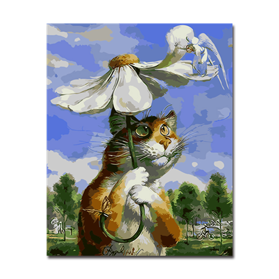 960x960 Digital Oil Painting By Numbers Diy Kits Drawing Giant Cat Carried - Giant Cat Painting