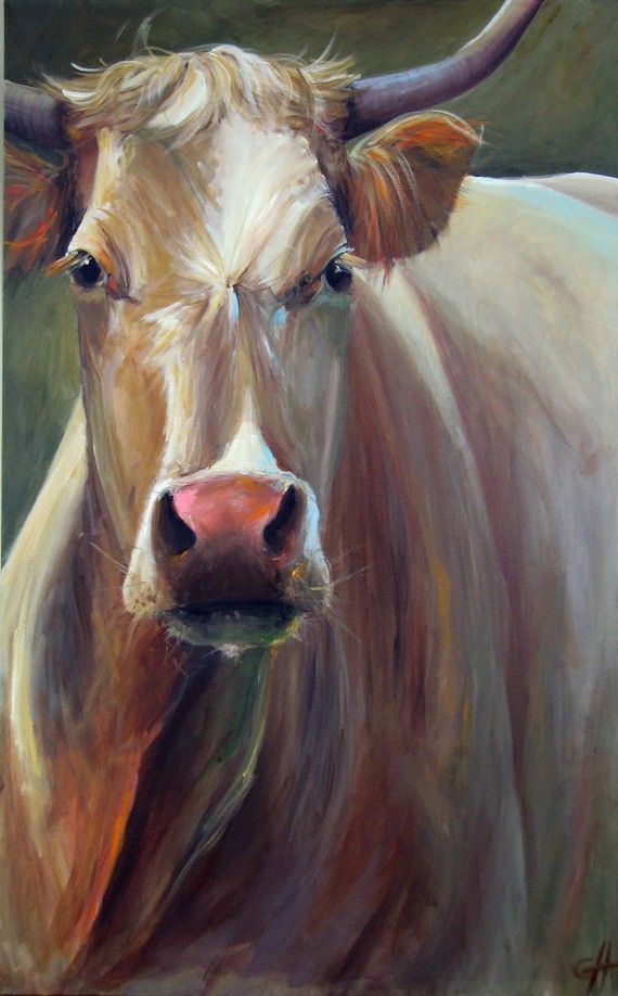 570x918 Cow Painting Libby 48x30 Inches Original Portrait Painting On 1.5 - Giant Cow Painting