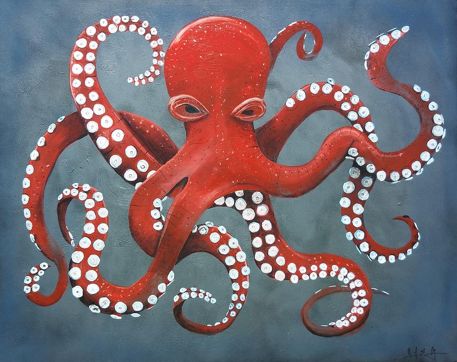 900x712 Giant Red Octopus Painting By Jennifer Seymour - Giant Octopus Painting