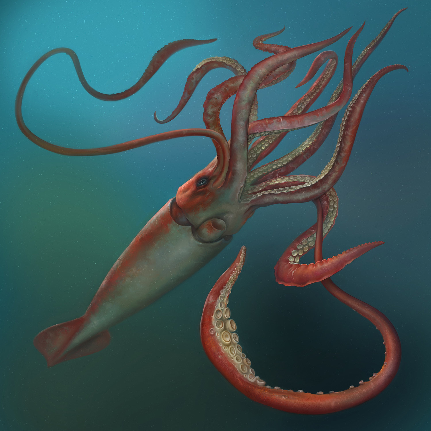 1500x1500 Giant Squid - Giant Octopus Painting