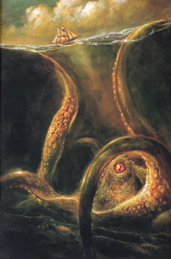 550x831 What Lurks Beneath The Waves Giant Squid, Octopus - Giant Octopus Painting