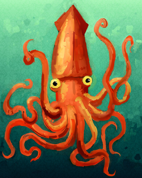 600x750 Giant Squid By Jackhook - Giant Octopus Painting