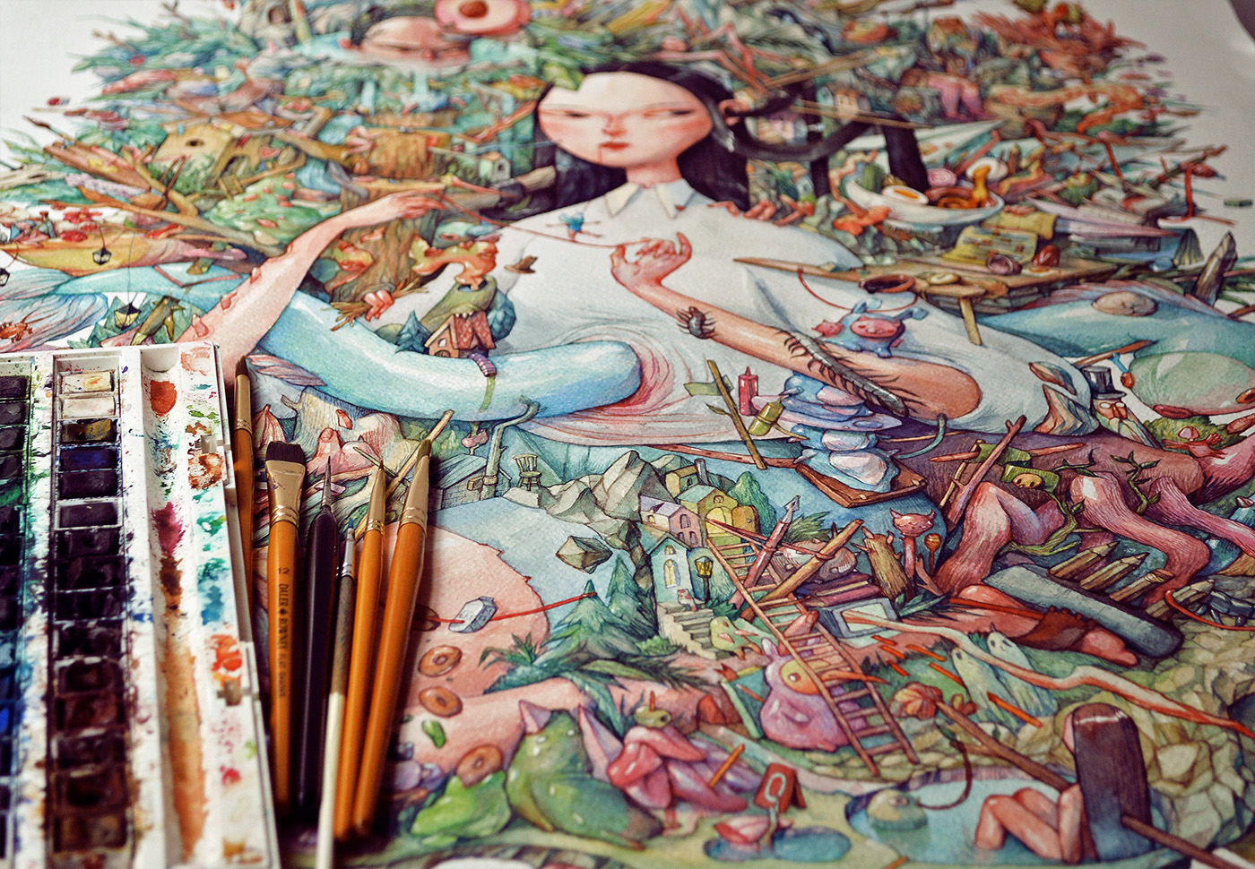 1400x970 My Giant Watercolor Eden. On Behance - Giant Painting