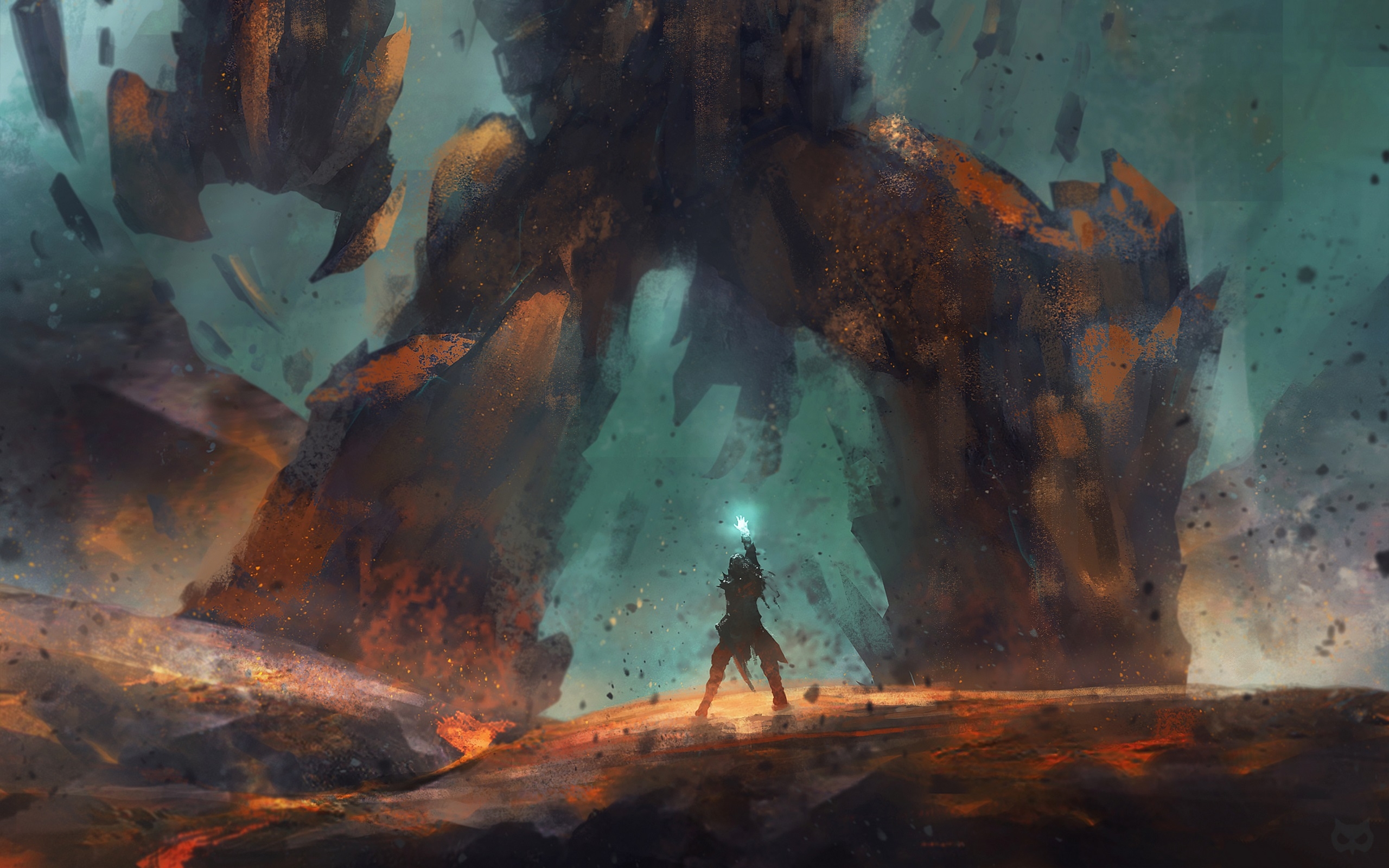 2560x1600 Wallpaper Fantasy Giant, Knight, Painting, Magic, Golem, Artwork - Giant Painting