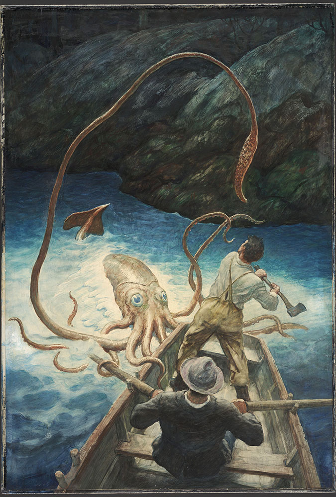 675x1000 The Adventure Of The Giant Squid - Giant Squid Painting