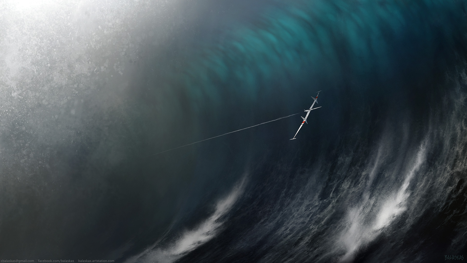 1920x1080 Wave Skimmer By Balaskas - Giant Wave Painting