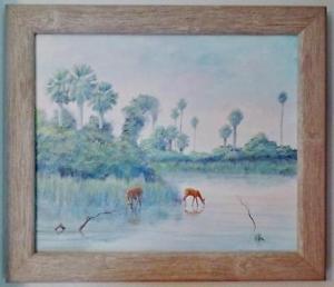 300x258 Oil Canvas Painting Florida Everglades Marsh Landscape Deer Signed - Gibbs Painting