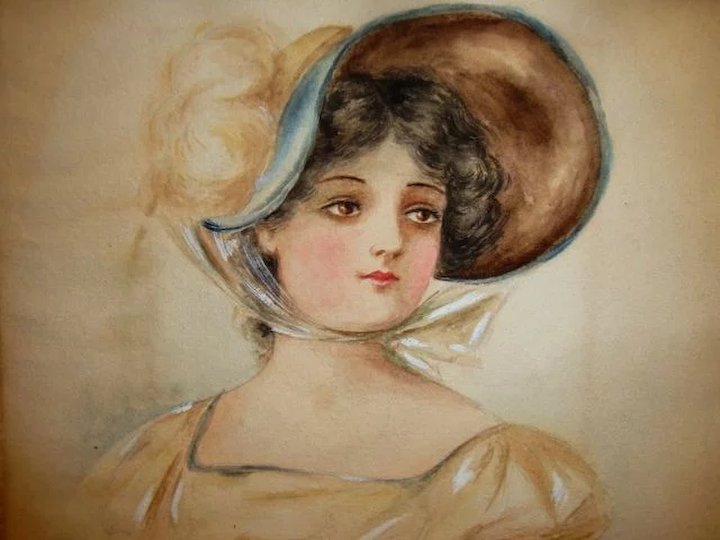 720x540 Beautiful Original Watercolor Of A Gibson Girl ~ Mahogany Frame - Gibson Girl Painting