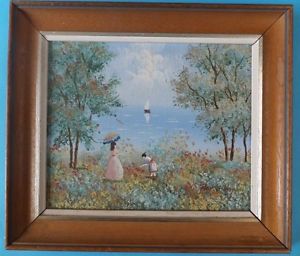300x256 Genuine Original Vintage Oil Painting Of A Japanese Scene By Ray - Gibson Painting