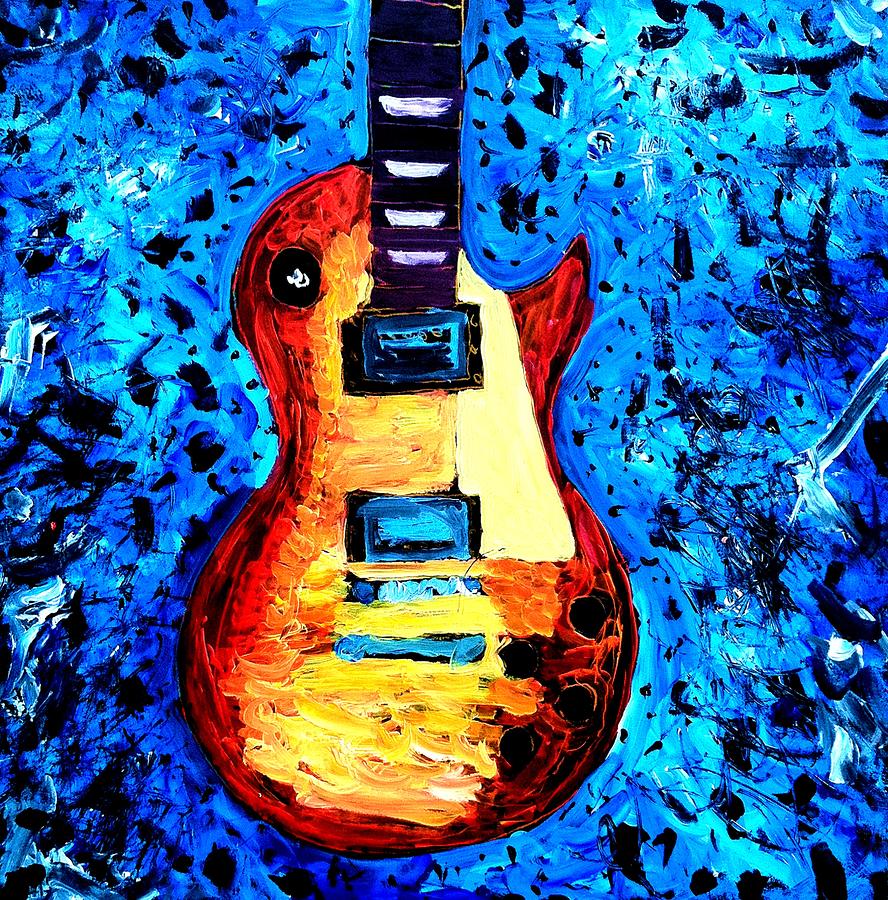 888x900 Rockin The Gibson Les Paul Iil Painting By Neal Barbosa - Gibson Painting