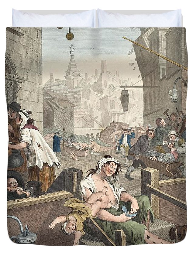 645x853 Gin Lane, Illustration From Hogarth Duvet Cover For Sale By - Gin Lane Painting