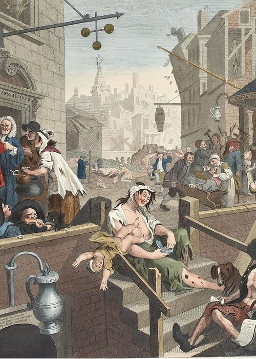 500x700 Gin Lane, Illustration From Hogarth Greeting Card For Sale By - Gin Lane Painting