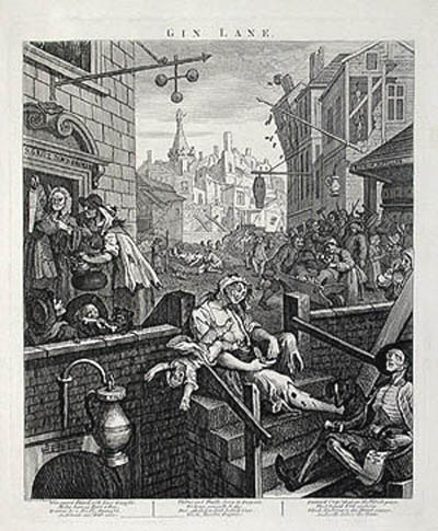 400x485 William Hogarth - Gin Lane Painting