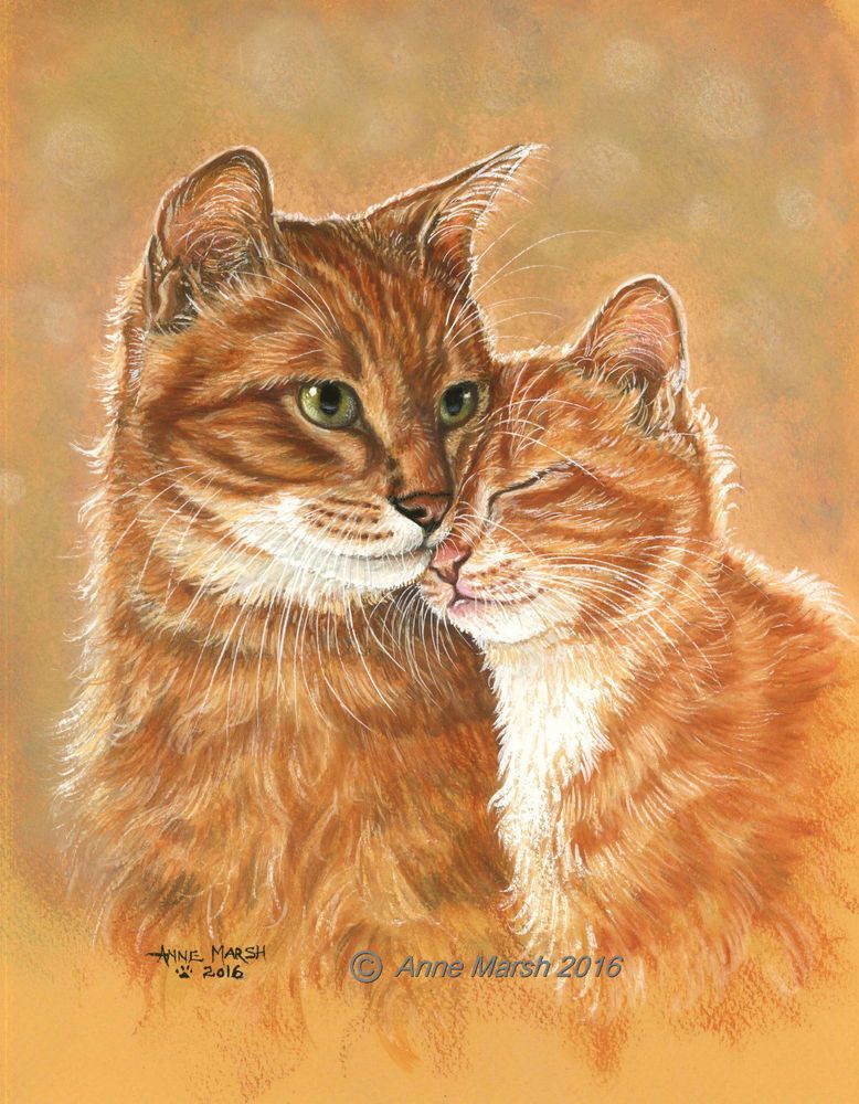 778x1000 Ginger Cat And Kitten That Special Bond Print Of Watercolour - Ginger Cat Painting
