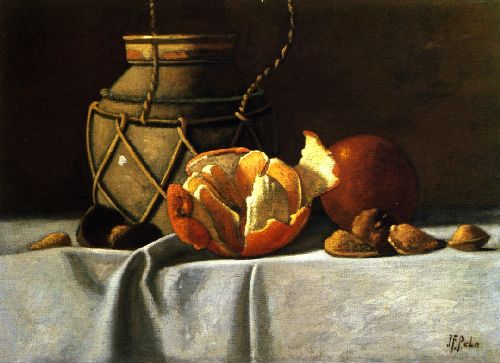 500x363 Ginger Jar And Oranges Painting John Frederick Peto Oil Paintings - Ginger Painting