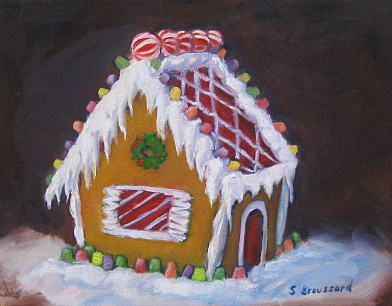770x601 Saatchi Art Gingerbread House Painting By M Susan Broussard - Gingerbread House Painting