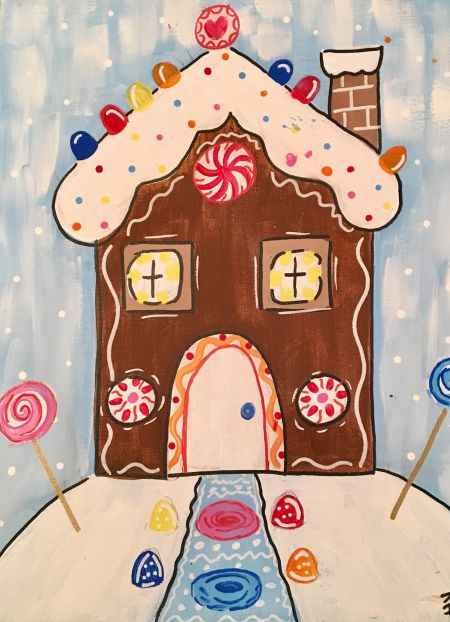 450x622 Gingerbread House Kids Art Party Dare County Arts Council - Gingerbread House Painting