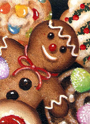 350x482 Aceo 2 12 X 3 12 Original Acrylic Painting - Gingerbread Man Painting