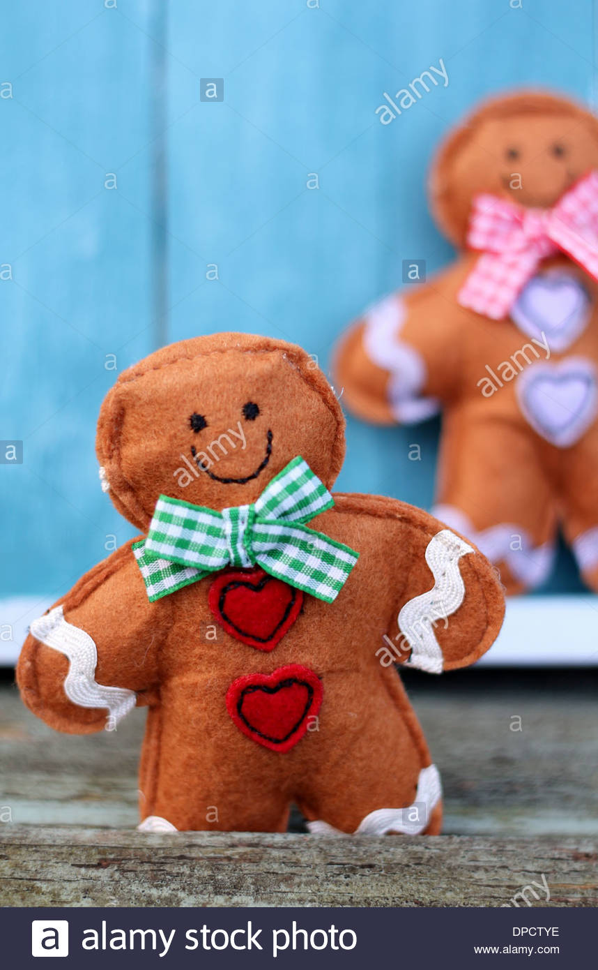 858x1390 Cute Felt Toy Shabby Chic Gingerbread Man On Painted Blue Wooden - Gingerbread Man Painting