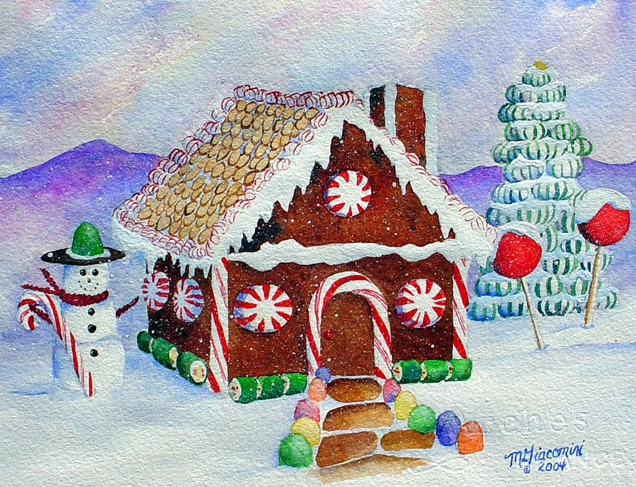900x690 Lisa's Gingerbread House Painting By Mary Giacomini - Gingerbread Painting