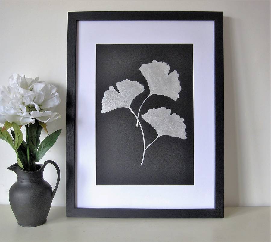 900x803 Framed Silver Ginkgo Botanical Leaf Painting By Edwina Cooper - Ginkgo Leaf Painting