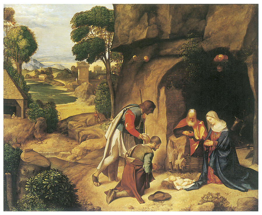 900x737 The Adoration Of The Shepherds Painting By Giorgione - Giorgione Painting