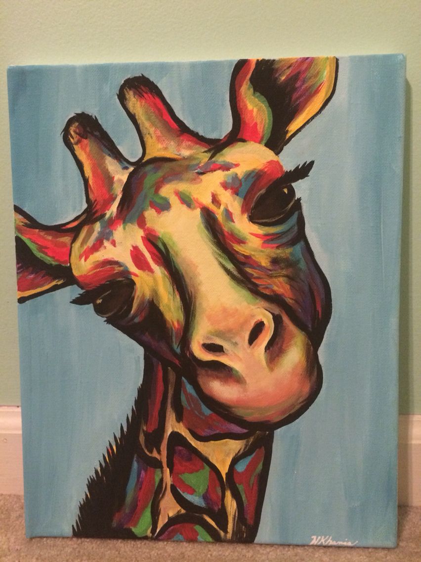 852x1136 Giraffe Acrylic Canvas Painting Created By Helen Khamis Hkhamis - Giraffe Acrylic Painting