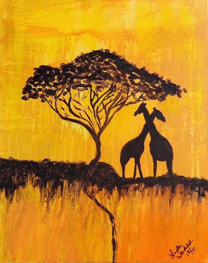713x900 Safari Sunset With Giraffes Acrylic Painting Painting By Linda - Giraffe Acrylic Painting