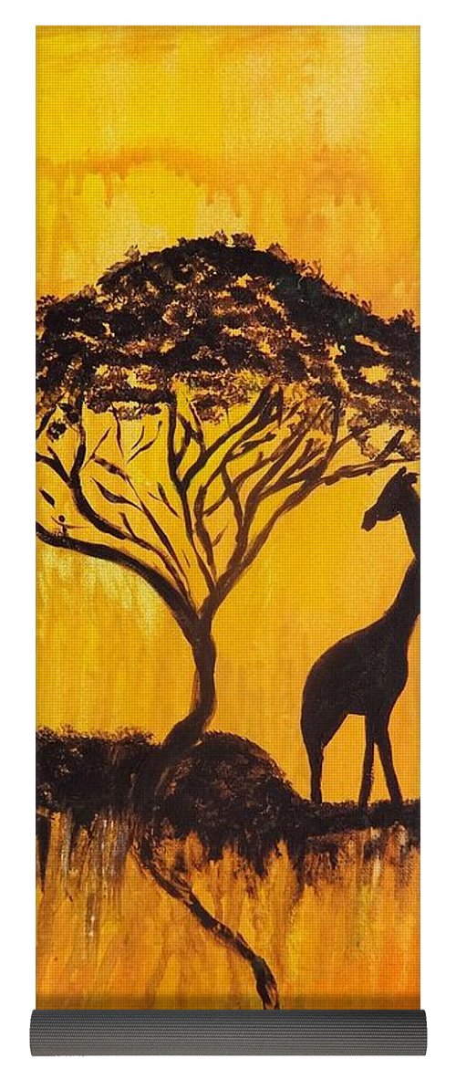 500x1171 Safari Sunset With Giraffes Acrylic Painting Yoga Mat For Sale By - Giraffe Acrylic Painting