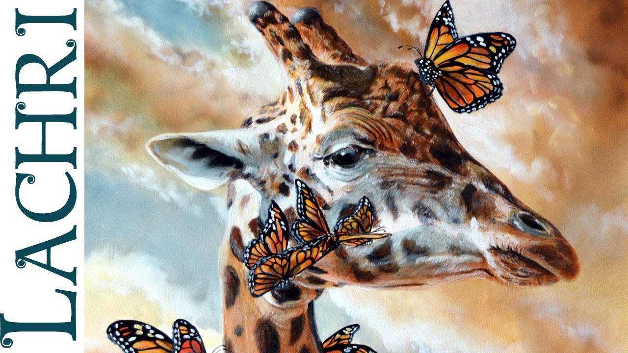 1280x720 Speed Painting Giraffe,butterflies And Clouds In Oil Over Acrylic - Giraffe Acrylic Painting
