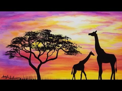 480x360 Easy Sunset Giraffe Silhouette Acrylic Painting Tutorial - Giraffe Acrylic Painting