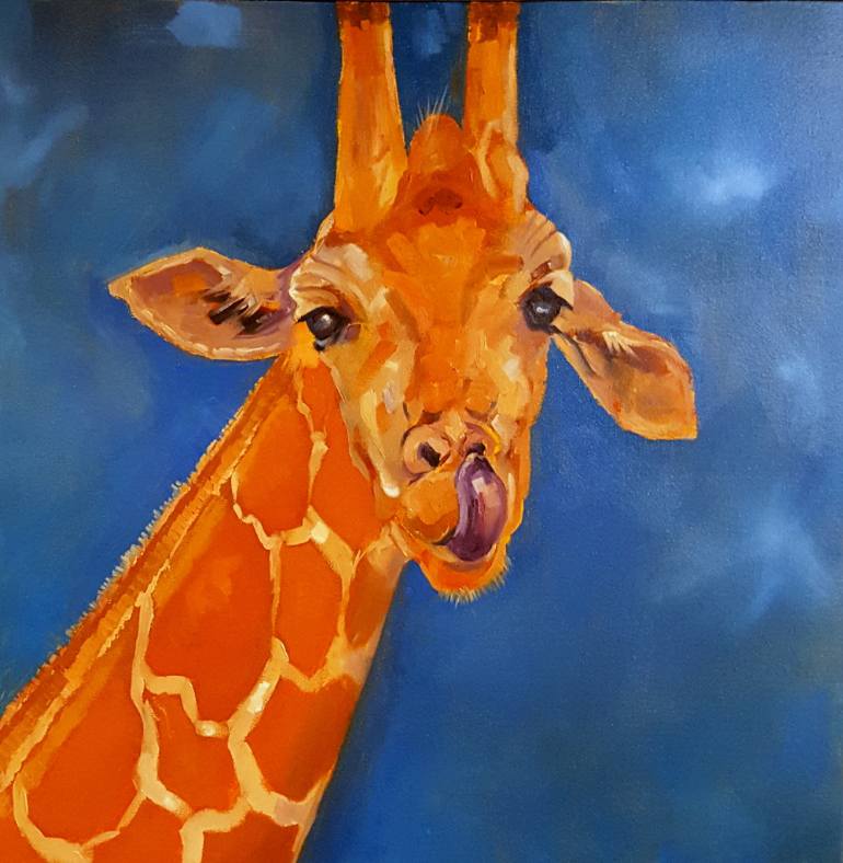 770x788 Saatchi Art Purple Tongue, Orange Spots - Giraffe Oil Painting