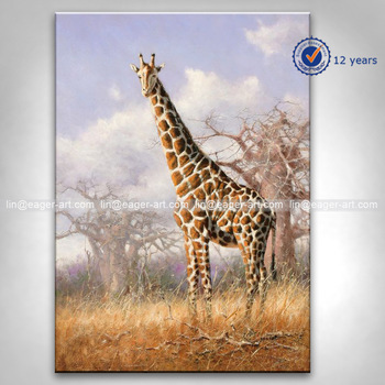 350x350 Wall Decor African Art Animal Giraffe Oil Painting On Canvas - Giraffe Oil Painting