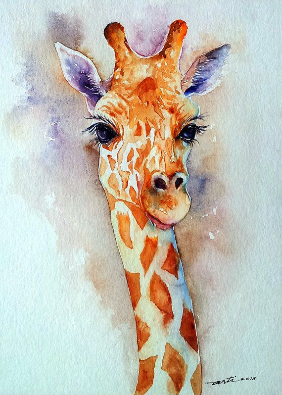 570x798 Giraffe Watercolor Original Animal Painting 9x12 - Giraffe Painting