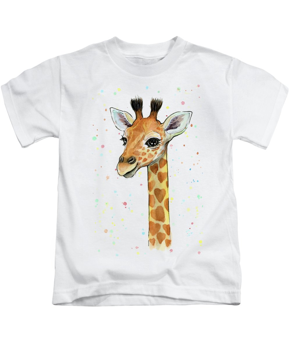 1000x1200 Baby Giraffe Watercolor With Heart Shaped Spots Kids T Shirt - Giraffe Painting For Kids