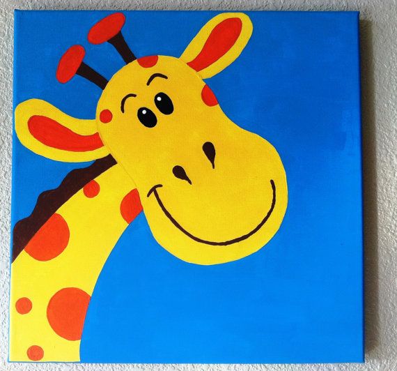 570x532 Cute Peekaboo Giraffe Handpainted Acrylic Painting On Canvas - Giraffe Painting For Kids