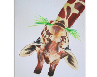 340x270 Giraffe Upside Down Etsy - Giraffe Painting On Canvas