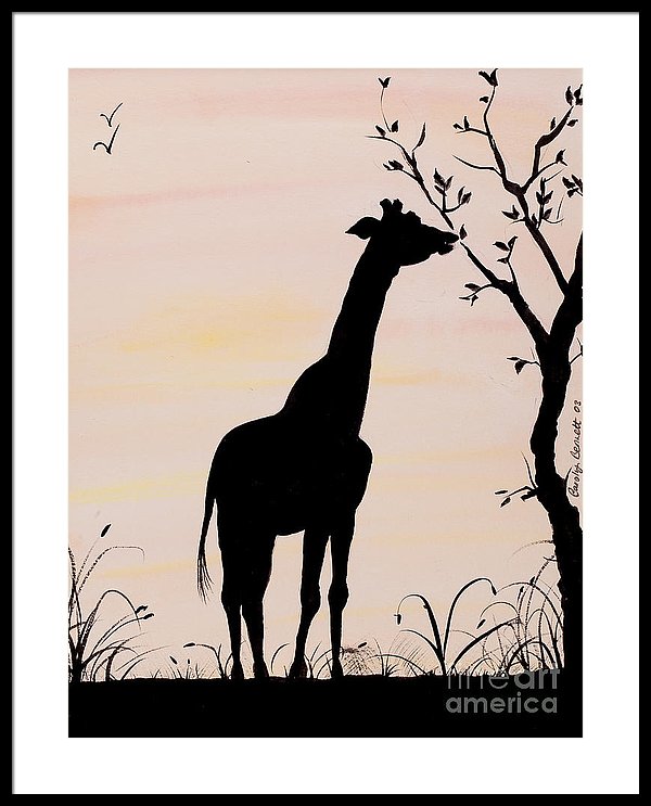 600x743 Giraffe Silhouette Painting By Carolyn Bennett Framed Print By - Giraffe Silhouette Painting