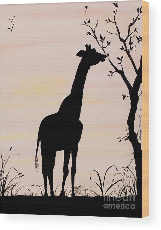 518x740 Giraffe Silhouette Painting By Carolyn Bennett Wood Print By Simon - Giraffe Silhouette Painting