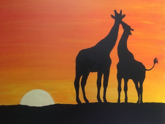 570x428 Giraffe Silhouette Painting Sunset Africa Giraffe - Giraffe Silhouette Painting
