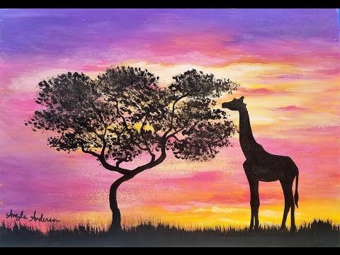 480x360 Giraffe Silhouette Sunset Acrylic Painting Tutorial For Beginners - Giraffe Silhouette Painting